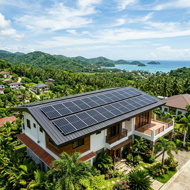 Solar panels installed on a rooftop in the Philippines on a sunny day